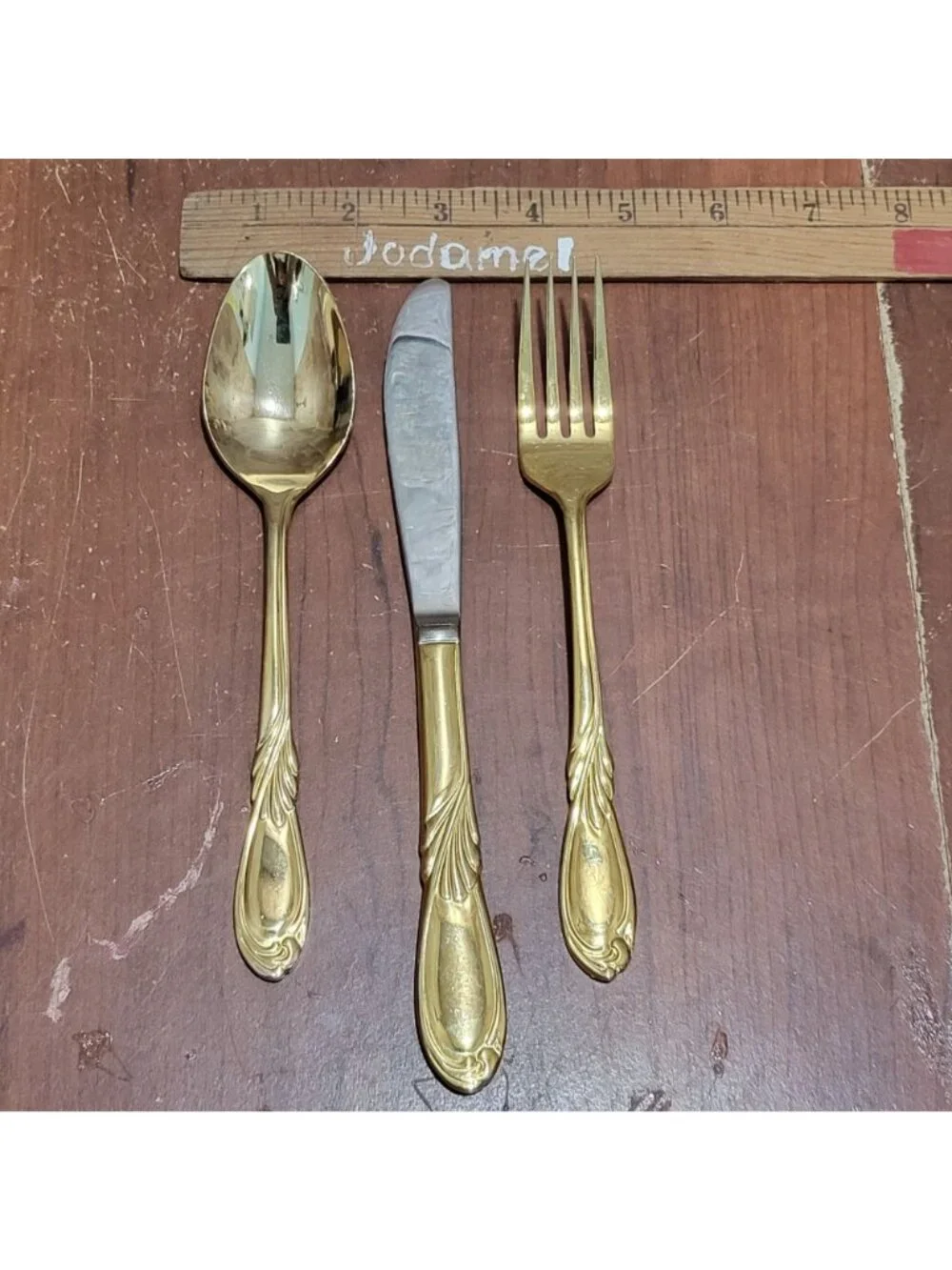 36 Piece Classic Plume Gold Electroplated Flatware Marked Stainless Steel Korea